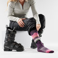 Women's Ski Pattern Over The Calf Socks Black - ver - 2