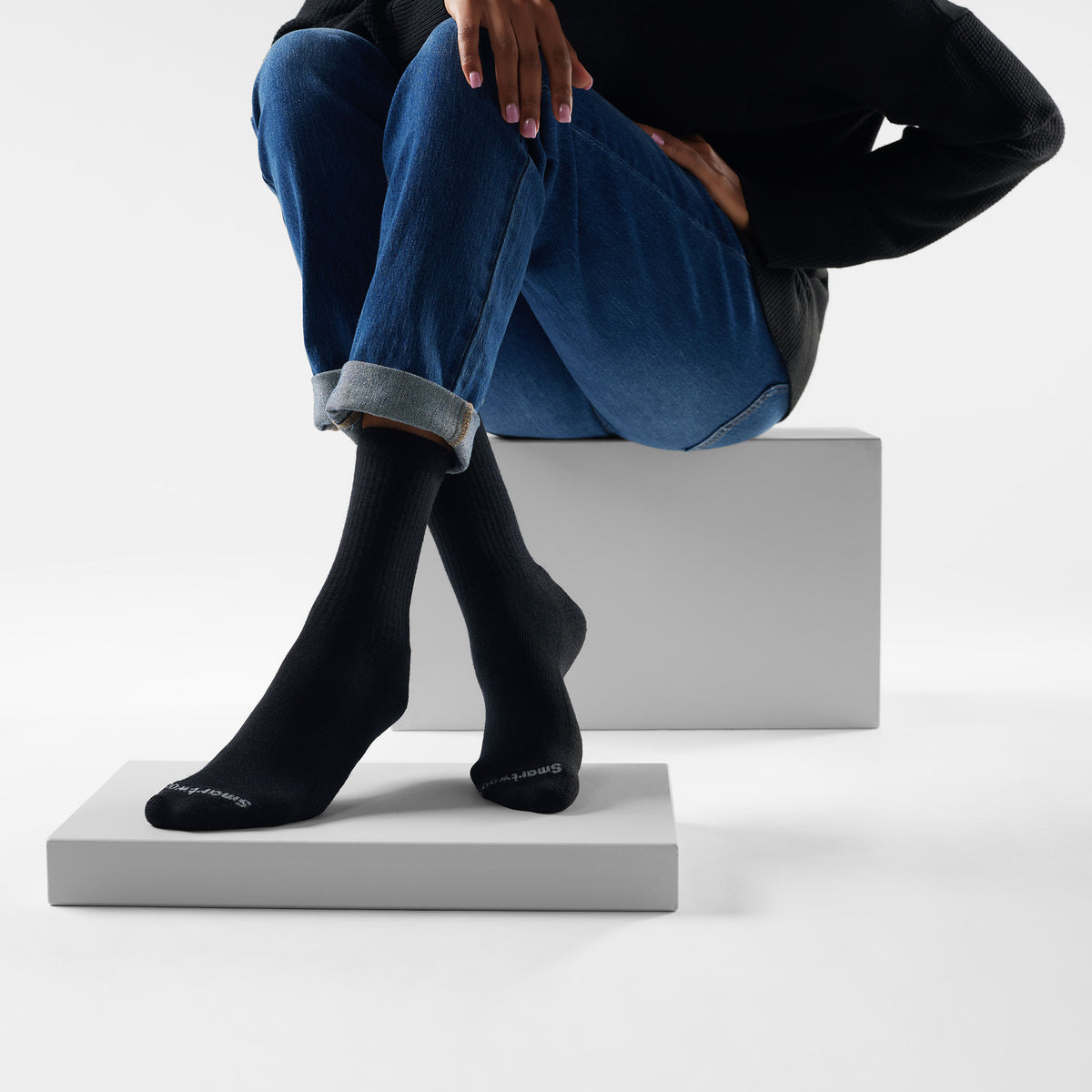 Everyday Solid Rib Crew Socks Black - 2