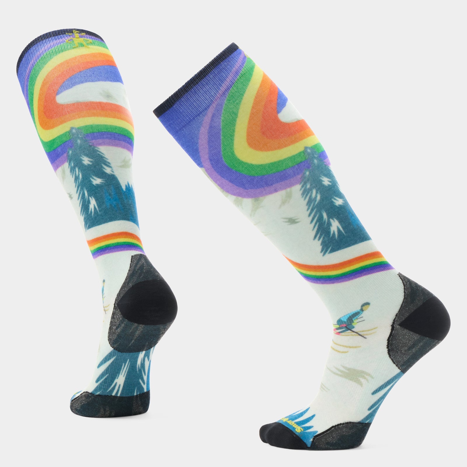 Ski Rainbow Trails Print Over The Calf Socks Laguna Blue - ver - 1