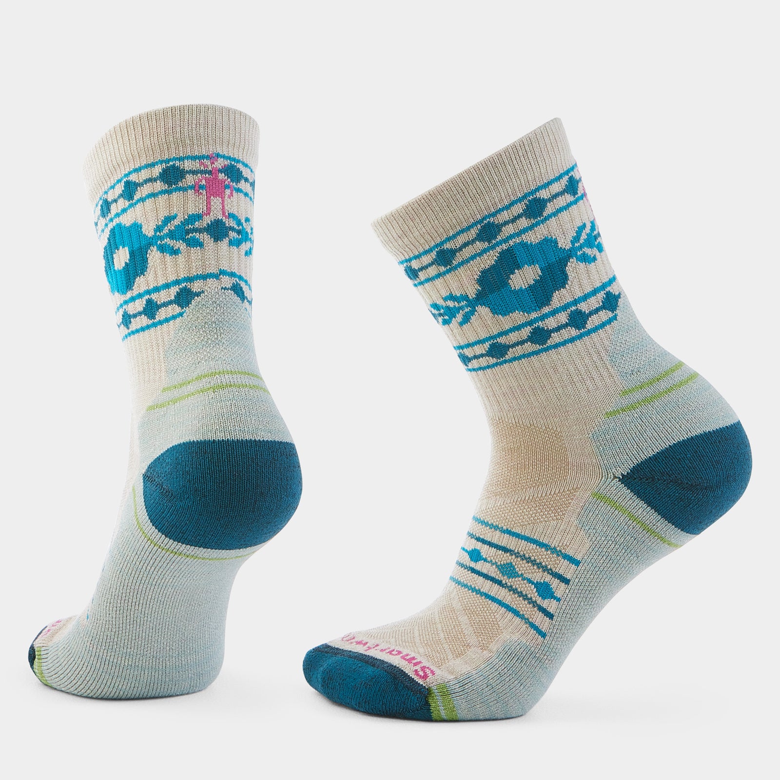 Women's Hike Retro Floral Mid Crew Socks Charcoal - ver - 1