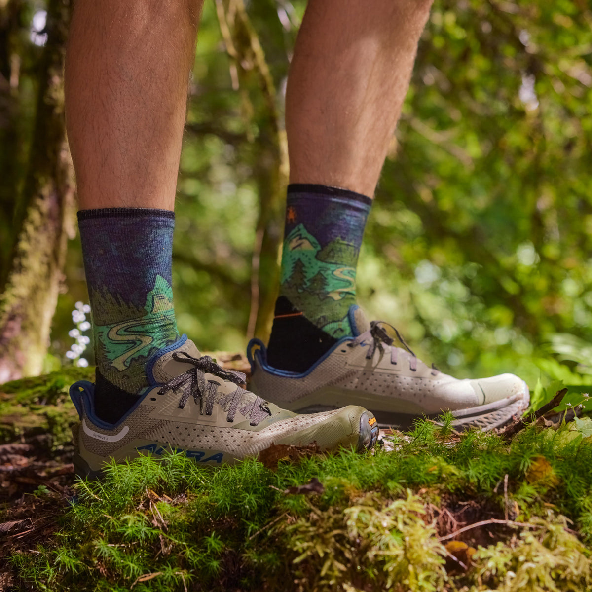 Trail Run Neature Print Crew Socks Twilight Blue - 2