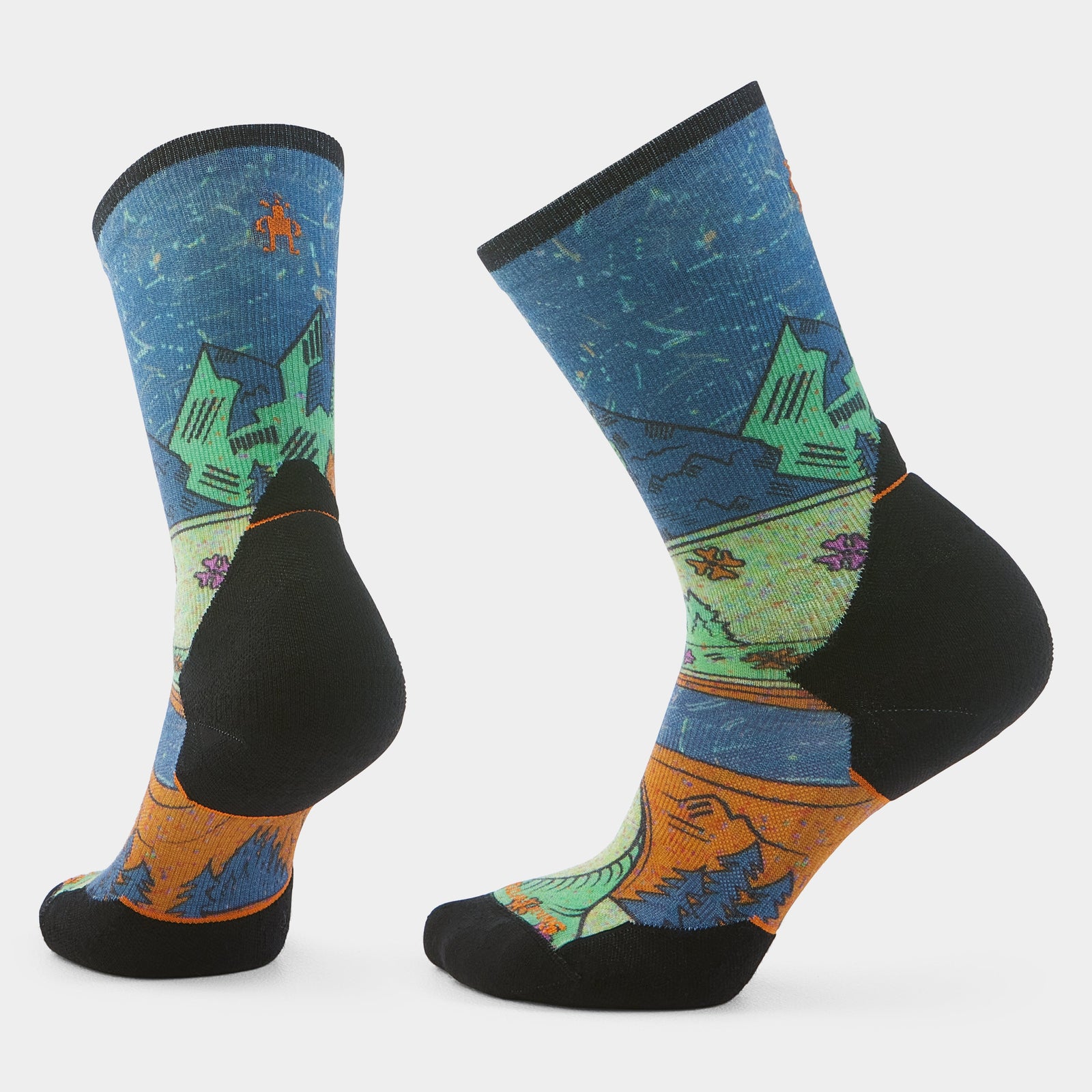 Women's Trail Run Mountain Print Crew Socks Twilight Blue - ver - 1