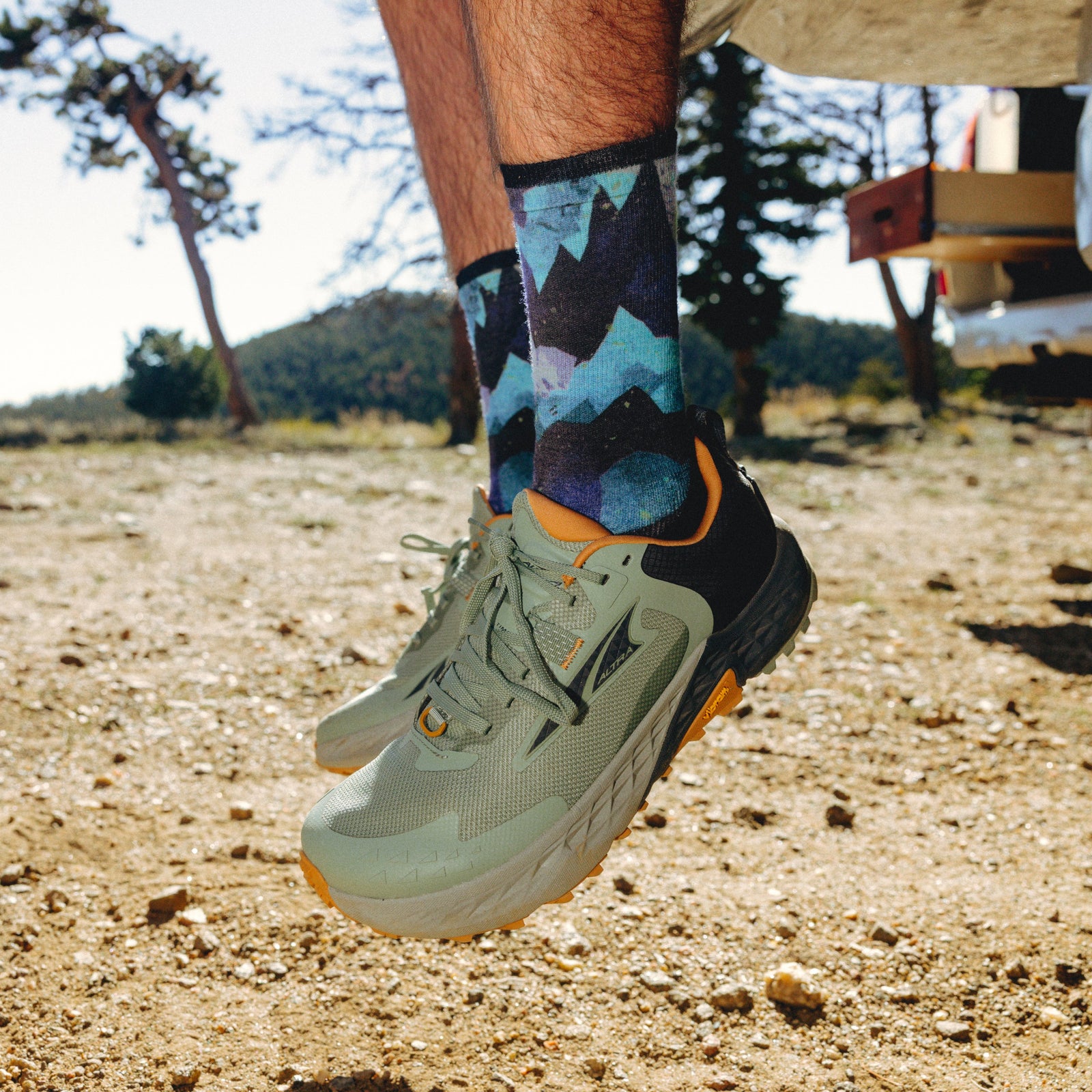Trail Run Summit Sector Print Crew Socks Nightfall Blue - ver - 3