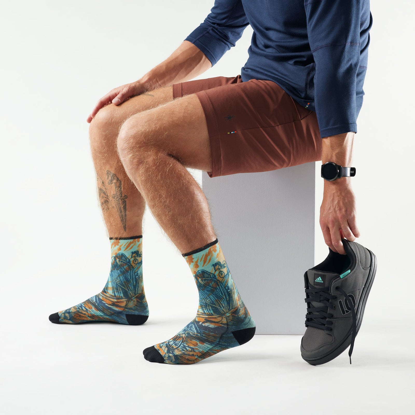 Bike Rugged Ride Print Crew Socks Capri - ver - 2
