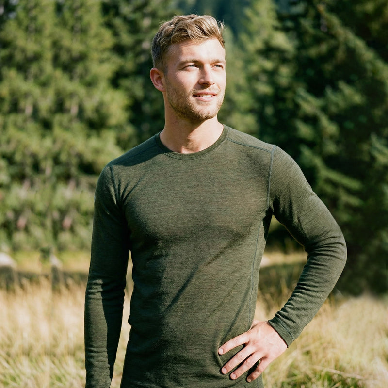 Men's Outdoor Merino Base Layer Crew - Winter Moss Heather / S