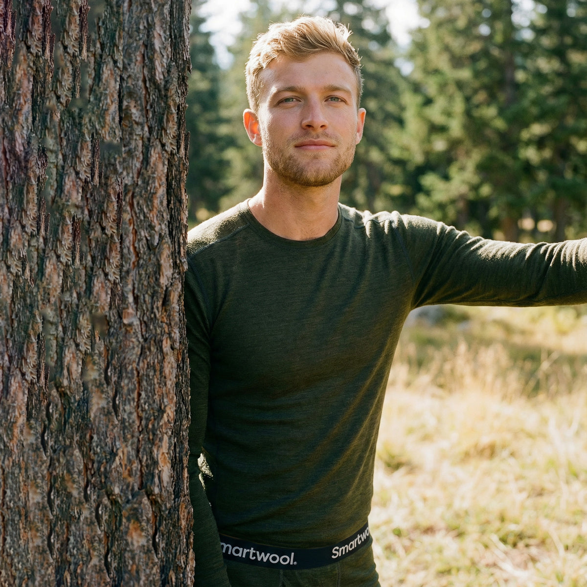Men's Outdoor Merino Base Layer Crew Winter Moss Heather - ver - 3