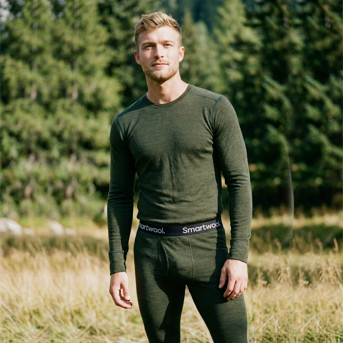 Men's Outdoor Merino Base Layer Crew Winter Moss Heather - ver - 4