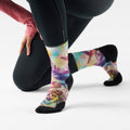 Women's Trail Run Serene Peak Print Crew Socks Dusty Teal - ver - 2
