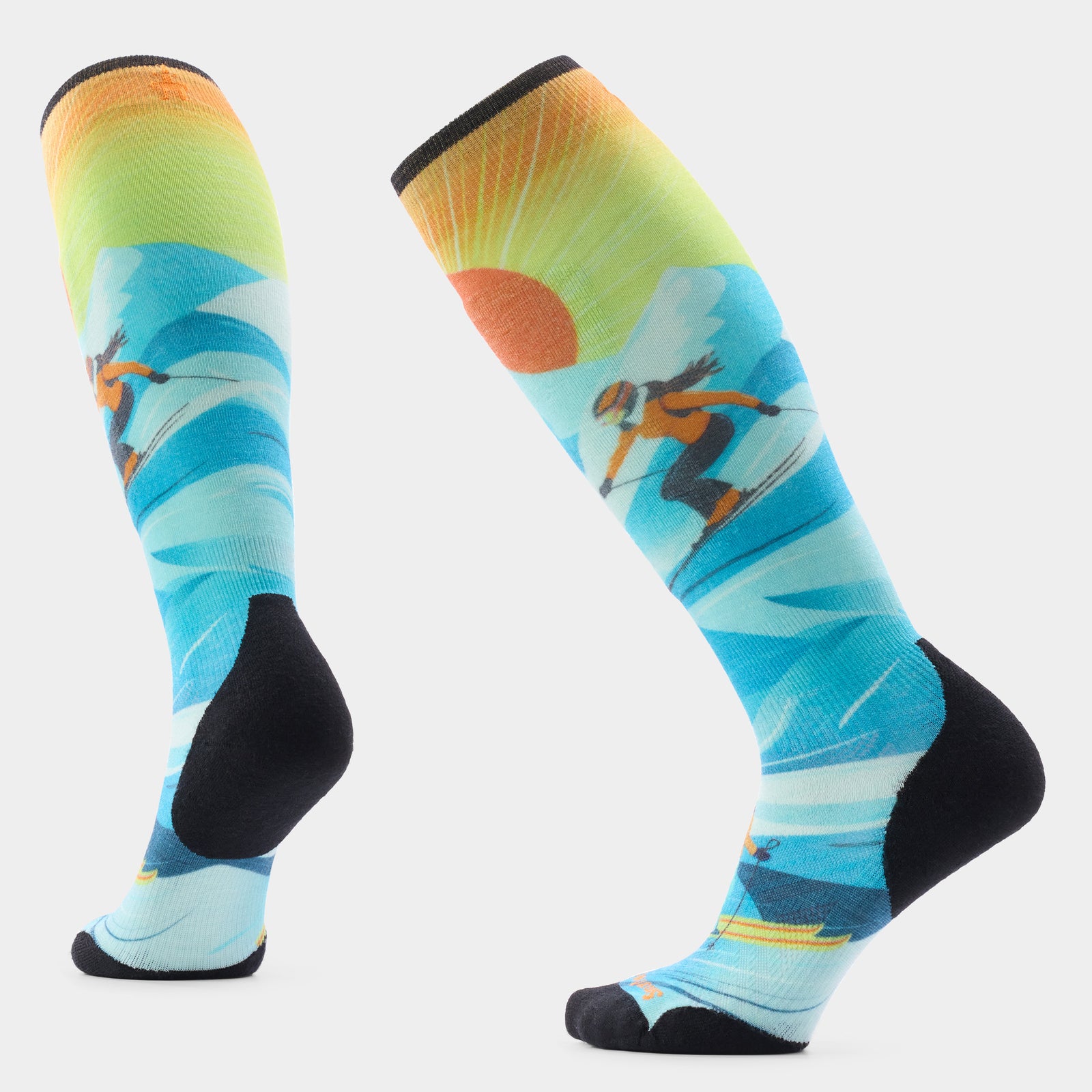 Women's Ski Targeted Cushion Steep Days Print OTC Socks Serene Blue - ver - 1